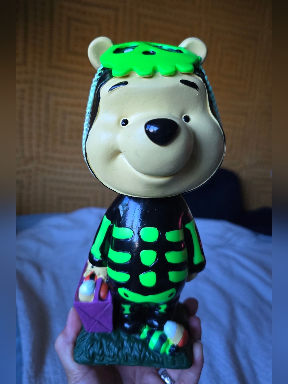 Disney Neon Green & Black Winnie the Pooh Halloween BOBBLE HEAD Figurine